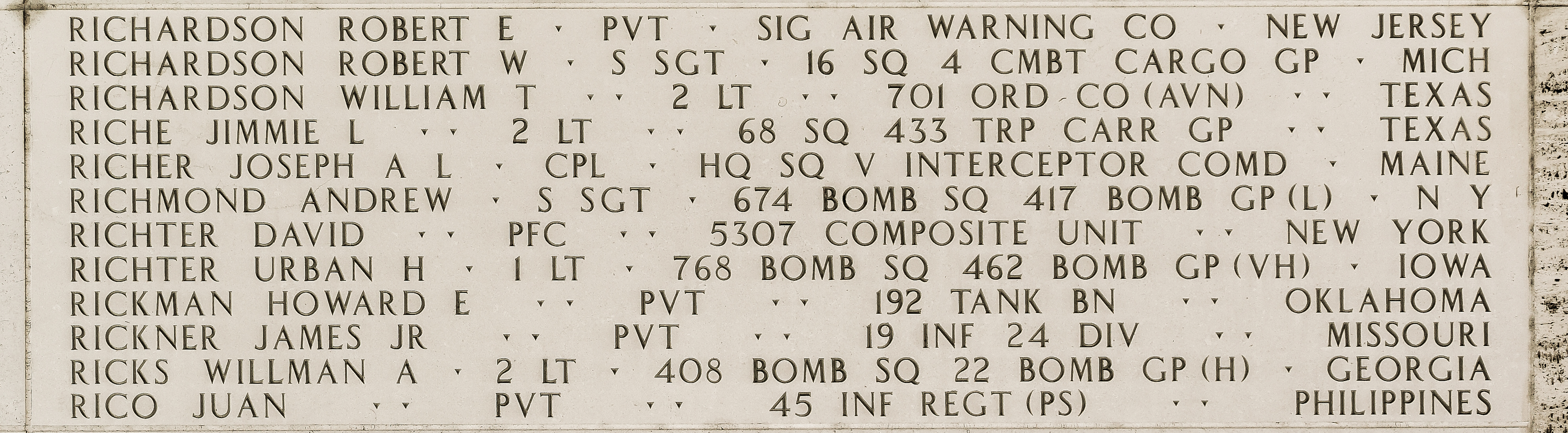 William T. Richardson, Second Lieutenant